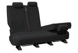 Getaway black neoprene rear seat cover with black stitching and backrest split for Ford Ranger PY Dual Cab maintaining rear seat functionality and protection