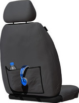 LDV G10 Plus (SV7C) 2 Seat Van and MIFA Mode Wagon rear of bucket seats showing Tradies seat covers with integrated rear map pockets for extra storage.