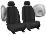 RM Williams poly canvas seat cover showing integrated airbag compatible stitching and contoured factory-style fit