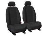 Getaway Black Neoprene custom-fit front bucket seat covers with black stitching for Toyota Hilux 200 Series SR and SR5 Dual Cab.