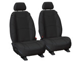 Getaway Black Neoprene custom-fit front bucket seat covers with black stitching for Toyota Hilux 200 Series Dual Cab.