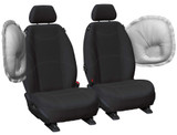 Airbag-compatible seam on Getaway Black neoprene front seat cover with silver stitching for Mitsubishi ASX 2010-2025 display seat.