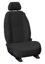 Black neoprene bucket seat cover with silver stitching for Toyota Hilux showing custom-fit waterproof protection
