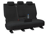 Toyota LandCruiser 200 Series rear bench seat covers with armrest allowance in black neoprene with silver stitching