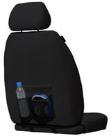 Toyota LandCruiser 200 Series black neoprene seat cover with rear organiser pocket and black stitching