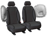 Tradies Grey Canvas front bucket seat covers with airbag-compatible two-piece design for Toyota LandCruiser 76 Series and 79 Series.
