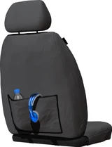 Rear view of Tradies Grey Canvas front seat covers with integrated rear map pocket for Toyota LandCruiser 79 Series.