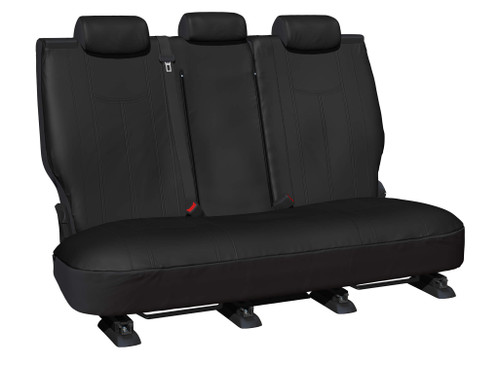 Empire Black Leather Look rear seat covers displayed on showroom rear seats for Mitsubishi ASX 2011-2016.
