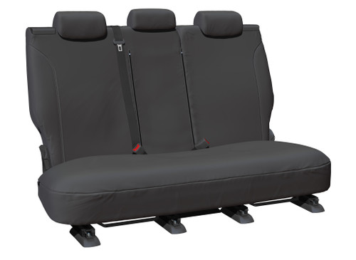 Super Tough Black All Over Canvas custom-fit rear bench seat cover for Mitsubishi Triton MQ and MR Dual Cab in premium waterproof 16oz canvas.