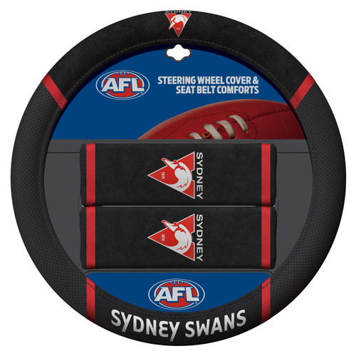 Sydney Swans Official AFL Steering Wheel And Seat Belt Comforts  Car Accessories