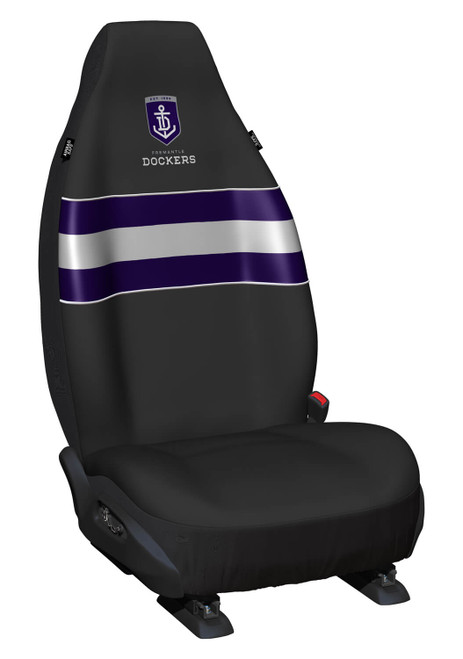 Fremantle Dockers Official AFL Front Car Seat Covers - Pair of high-quality polyester covers with universal fit, featuring the Fremantle Dockers team logo. Perfect for fans and enthusiasts alike Fremantle Dockers Official AFL Front Car Seat Covers - Pair of high-quality polyester covers with universal fit, featuring the Fremantle Dockers team logo. Perfect for fans and enthusiasts alike