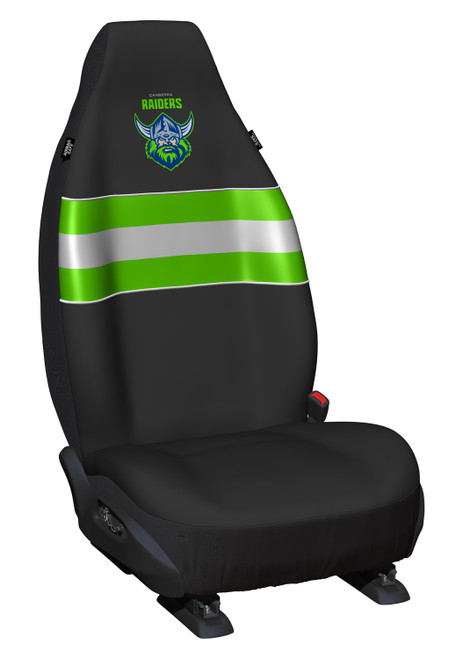 Canberra Raiders Official NRL front Car Seat Covers - Pair of high-quality polyester covers with universal fit, featuring the licensed Canberra Raiders team logo. Perfect for fans and enthusiasts alike.