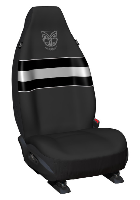 New Zealand Warriors Official NRL front Car Seat Covers - Pair of high-quality polyester covers with universal fit, featuring the licensed New Zealand Warriors team logo. Perfect for fans and enthusiasts alike.