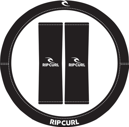 Upgrade your ride with Official Rip Curl 'Logo' merchandise. This pack includes a stylish steering wheel cover designed to fit most 15-inch wheels, along with two seat belt comforts for added convenience during your journey. Crafted from premium neoprene fabric, these accessories seamlessly blend durability with style. For easy installation, simply let the steering wheel cover soften in the sun. Elevate your driving experience with Rip Curl's signature touch and enjoy free shipping on your order.