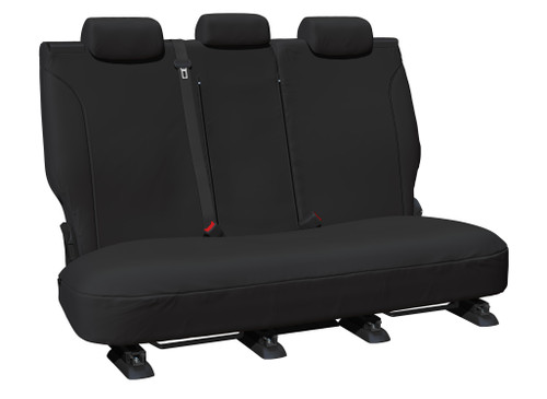 Black Fleet Core canvas rear bench seat cover fitted to Mitsubishi Triton MV and Nissan Navara D27 MY26 Dual Cab