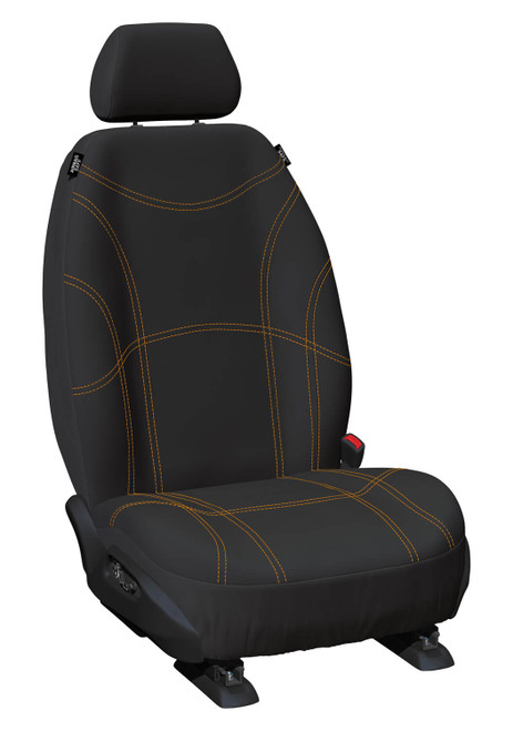 Getaway black neoprene bucket seat cover with orange stitching for Ford Ranger PX and Everest UA custom fit waterproof protection and sporty interior finish