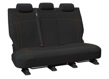 Getaway black neoprene rear seat cover with orange stitching for Ford Ranger PY Dual Cab custom fit waterproof protection