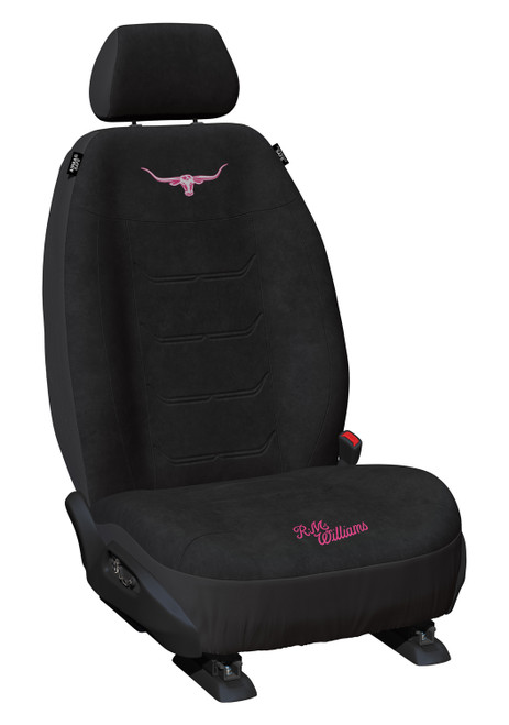 Custom-fit seat covers specifically designed for R.M.Williams Jillaroo vehicles. The covers are made from durable 8oz Deluxe Short Pile Velour fabric, providing long-lasting quality. They feature a 5mm foam backing for enhanced comfort during use. Additionally, the covers are reinforced with Heavy Duty Neotex 10oz skirt and backing, ensuring robust protection against wear and tear. Tailored to fit precisely, they boast a smooth lining for effortless installation.