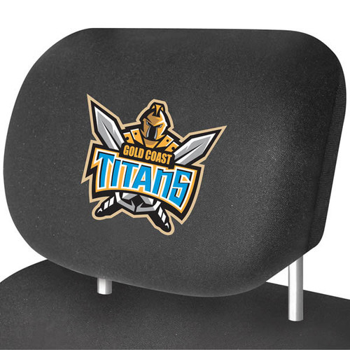 Official NRL merchandise for Gold Coast Titans: 2 x headrest covers, universal fit for most cars. Comes with a 2-year guarantee and easy fitting using stretch material.
