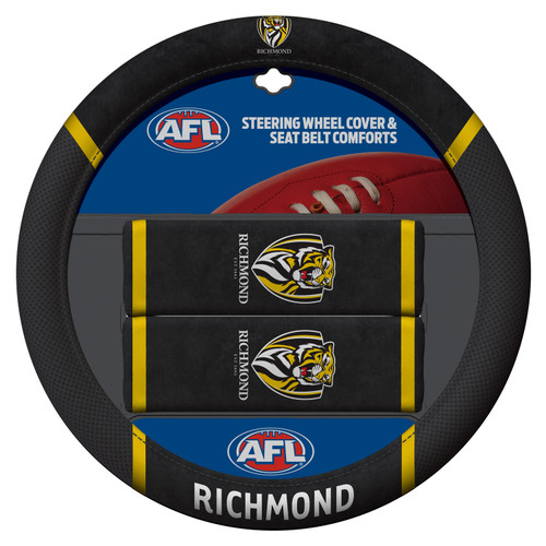 Richmond Tigers Official AFL Steering Wheel And Seat Belt Comforts  Car Accessories