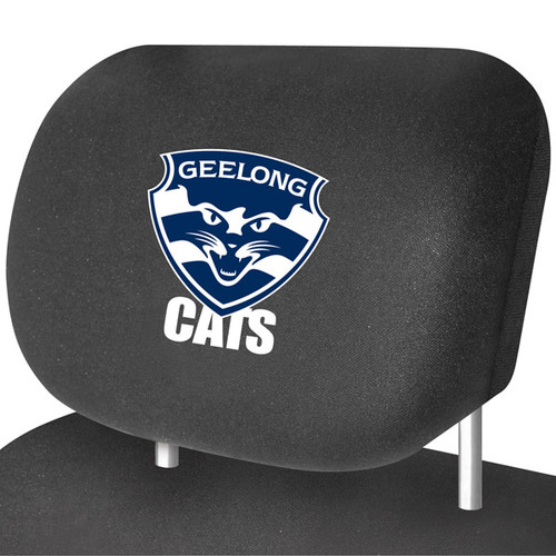 Official AFL merchandise for Geelong Cats: 2 x headrest covers, universal fit for most cars. Comes with a 2-year guarantee and easy fitting using stretch material.