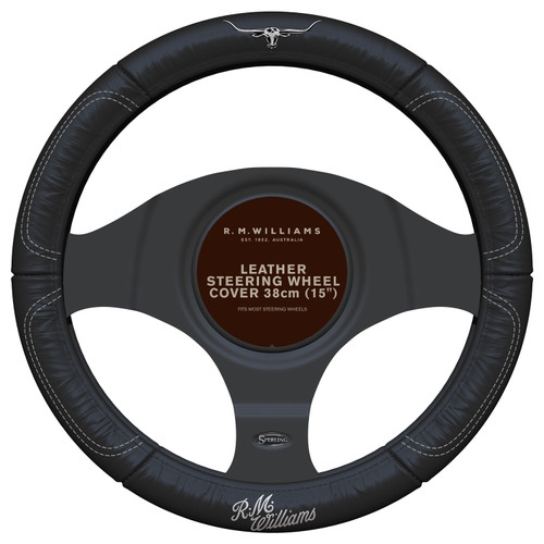 R.M.Williams Leather Steering Wheel Cover - Black & White