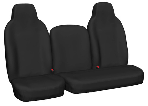 Custom-fit Truck Canvas front 3 seater seat covers for Isuzu F Series trucks, waterproof 18oz poly canvas with heavy-duty protection for driver and passenger seats.