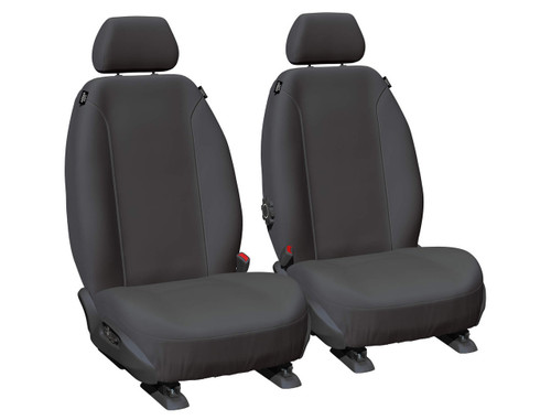 Super Tough Charcoal Canvas custom-fit front seat cover display for Toyota Hilux 200 Series Workmate Single Cab in heavy-duty waterproof canvas.