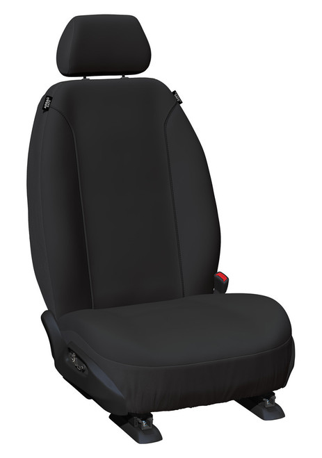 Black Tradies Fleet Core canvas seat cover fitted to front bucket seat for Nissan Navara with heavy-duty waterproof protection