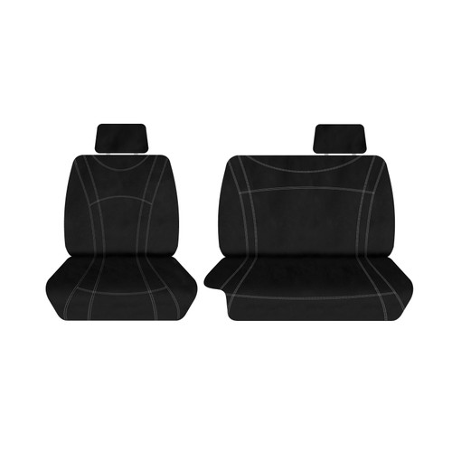 Getaway black neoprene seat covers with silver stitching for Ford Ranger PX XL Single Cab and Mazda BT-50 XT Single Cab featuring front bucket and three-quarter bench seat protection