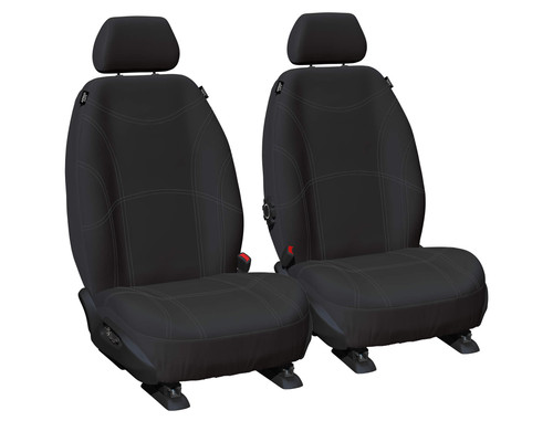 Getaway Black waterproof front seat covers with silver stitching fitted to Toyota LandCruiser 100 Series GXL, Sahara and VX, Lexus LX470
