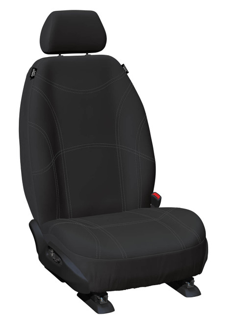 Getaway Black neoprene front bucket seat covers with silver stitching for Toyota LandCruiser 100 Series and Lexus LX470.