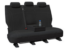 Toyota LandCruiser 200 Series rear bench seat covers with armrest allowance in black neoprene with silver stitching