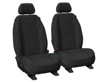 Getaway Black waterproof front seat covers with black stitching fitted to Toyota LandCruiser 200 Series GX 5 Seat and GXL 8 Seat.