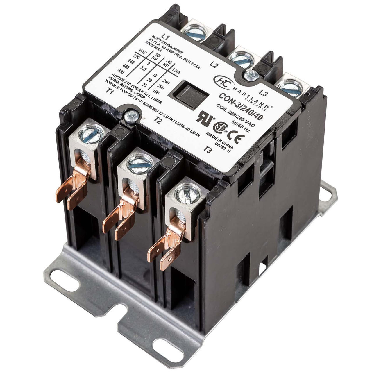HartlandControls CON3/24/40, HCCY3XQ04CG999, 3P 24V 40A Contactor