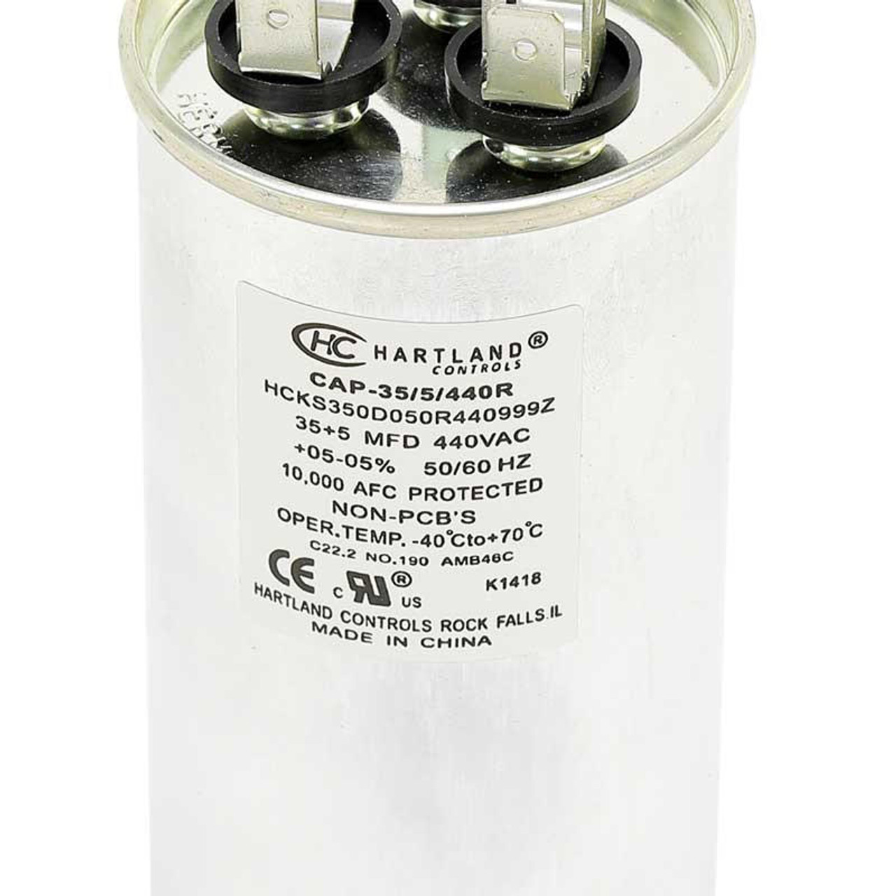 HartlandControls CAP-35/5/440R, HCKS350D050R440999Z, 35+5 MFD 370/440V  Round Run Capacitor