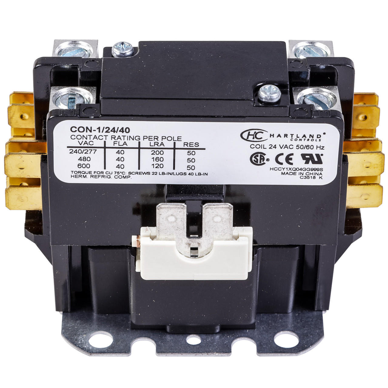 HartlandControls CON-1/24/40, HCCY1XQ04GG999S, 1P 24V 40A