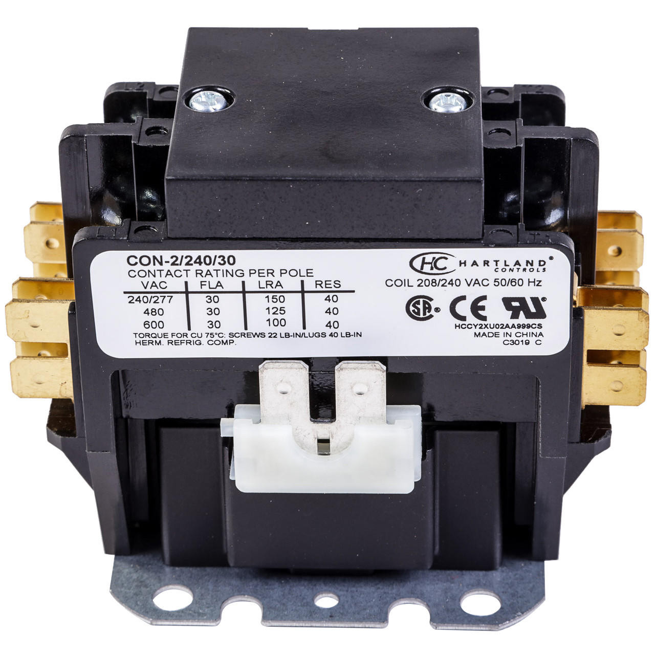 HartlandControls CON-2/240/30, HCCY2XU02AA999CS, 2P 208/240V 30A Contactor