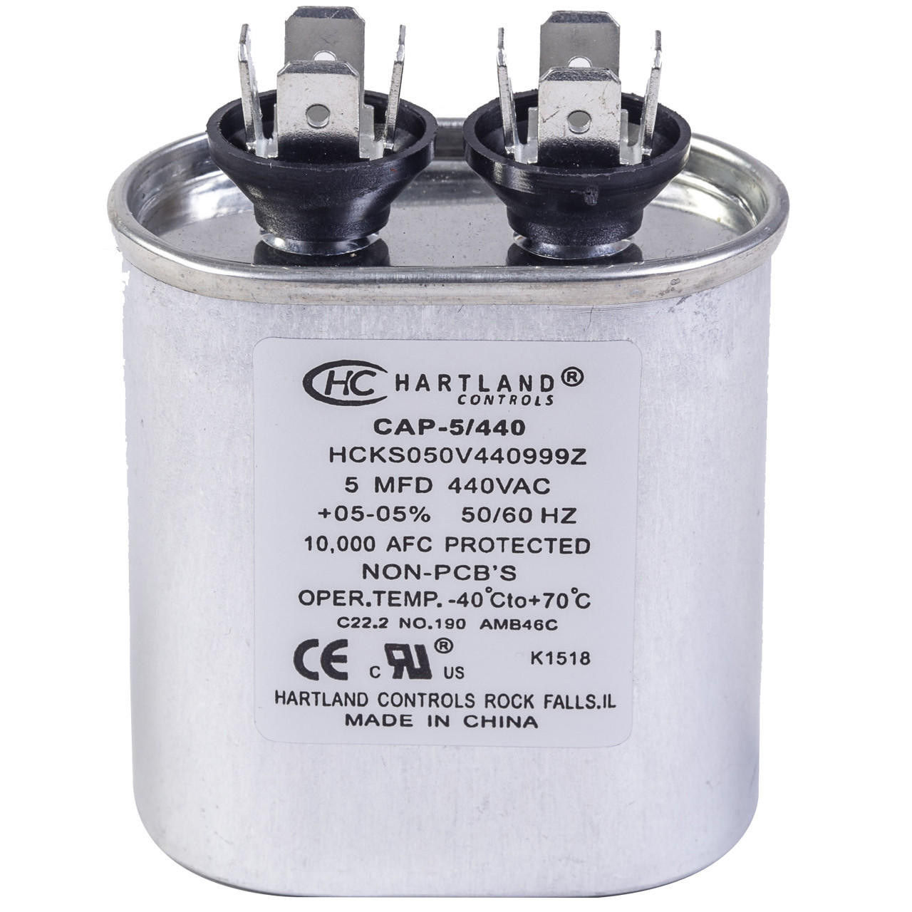 HartlandControls CAP-5/440, HCKS050V440999Z, 5MFD 370/440V Round Run  Capacitor