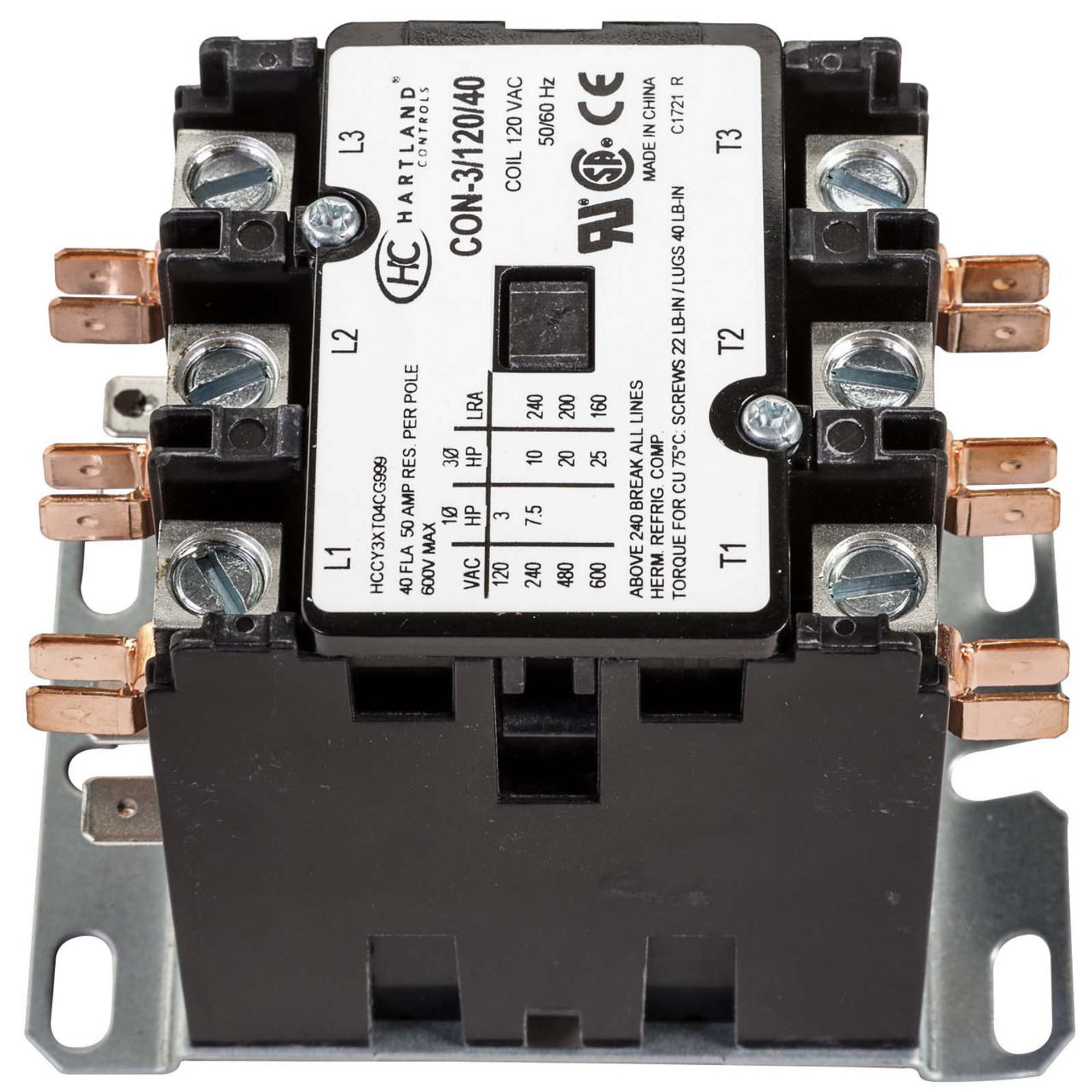 HartlandControls CON3/24/40, HCCY3XQ04CG999, 3P 24V 40A Contactor