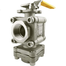  Flo-Tite 3W-HPF41-CS-1-FGFG-L-025-M14 1 Inch 3 Way Ball Valve, Full Port, NPT Ends, 180 Degree Operation, Bottom Flow Tri Pro Series 