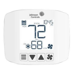 Johnson Controls 7-Day Programmable FCU and PTAC Thermostat, On/Off 3-Speed Fan Control w/ Johnson Control Logo 