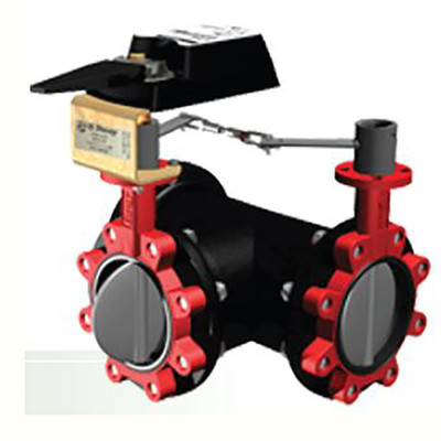 Bray Commercial Bray 3LNE-04L32/DCM24-310 Butterfly Valve, 3 Way, Flow Configuration 2, 4 Inch, Nylon Coated Disc, 50 PSI, 24 VAC Non-Spring Return Actuator, Modulating Control 