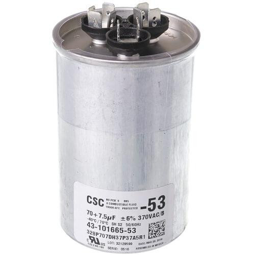 Rheem-Ruud Rheem 43-101665-53 Round Dual Capacitor 70+7.5Mfd 370V 