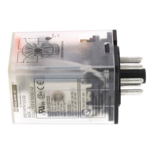 Square D Plug In 8 Pin Relay, DPDT, Cylindrical Terminals, Pilot Light (120V) 