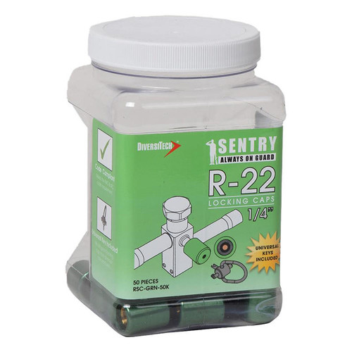  Diversitech RSC-GRN-50K 1/4 Inch Green Sentry Refrigerant Locking Caps, 50 Pack With Keys 