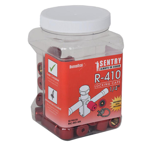  Diversitech RSC-RED-50K 1/4 Inch Red Sentry Refrigerant Locking Caps, 50 Pack With Keys 