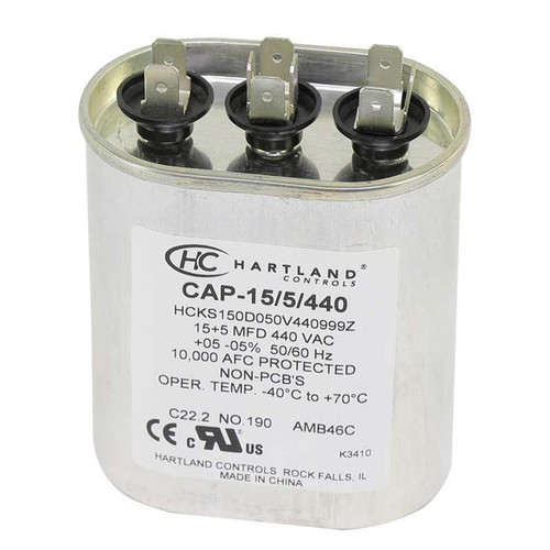 Hartland Controls HartlandControls CAP-15/5/440, HCKS150D050V440999Z, 15+5MFD 370/440V OVAL RUN CAPACITOR 