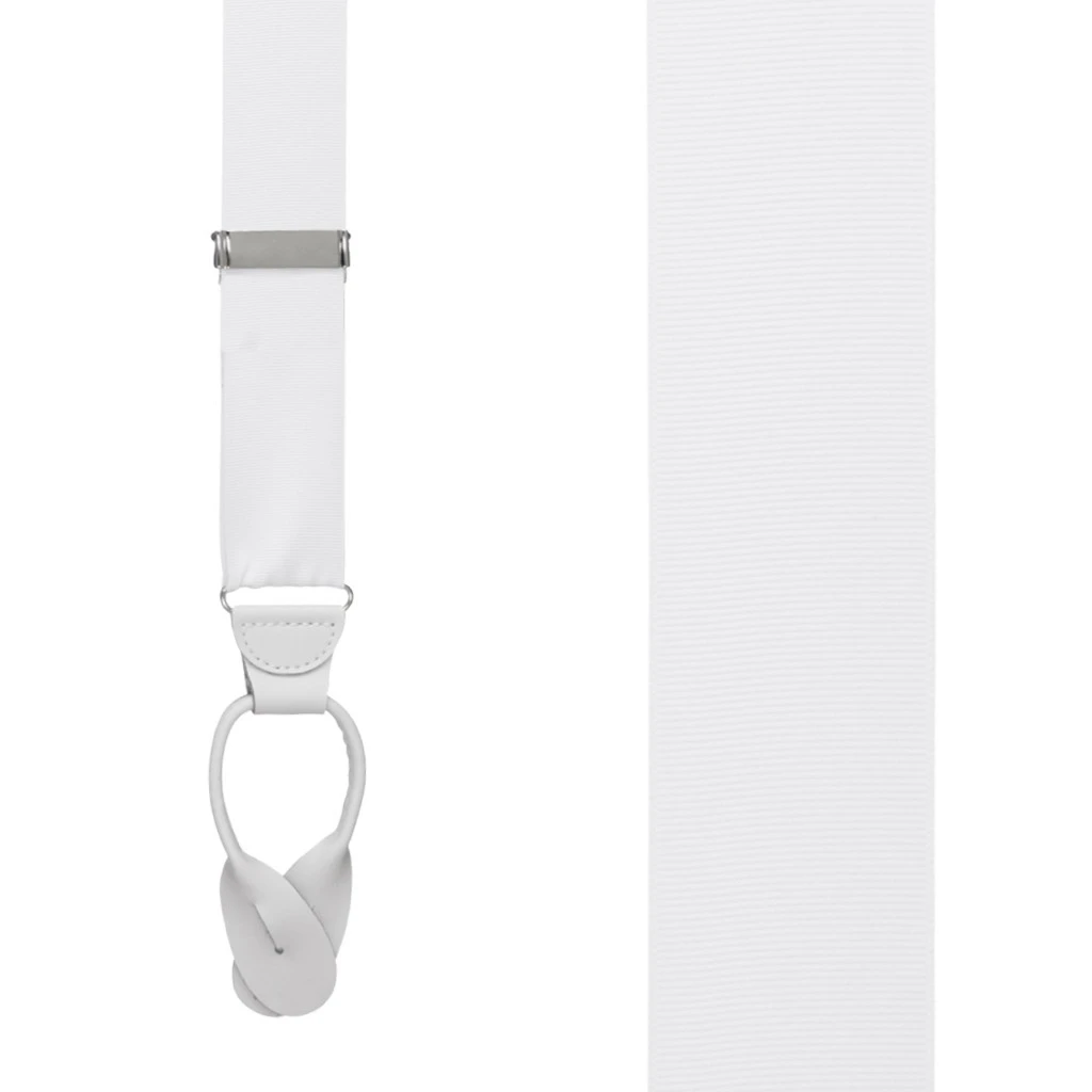 White Grosgrain Suspenders - Button | SuspenderStore
