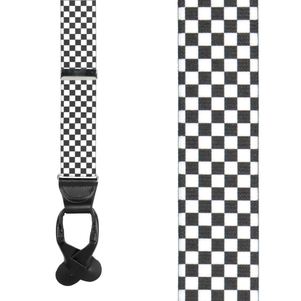 Black & White Checkered Button-on Suspenders | SuspenderStore display picture 2